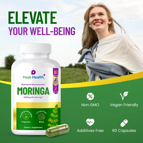 Peak Health Moringa – Natural Energy & Daily Vitality, 60 Count, Made in USA