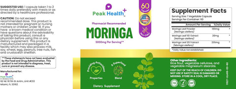Peak Health Moringa – Natural Energy & Daily Vitality, 60 Count, Made in USA